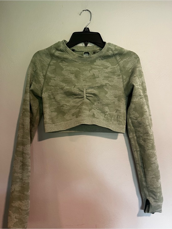 Gymshark Tops - Gymshark Sage Green Camouflage Cropped Long Sleeve Top